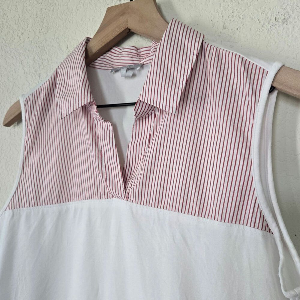 Hinson Wu Lea Sleeveless Foundation Layer White Red Stripe Collared Size Medium - Picture 2 of 5